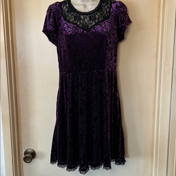 Disney Dresses & Skirts - Disney Nightmare Before Christmas Purple Velvet Dress with Black Lace Detail M
